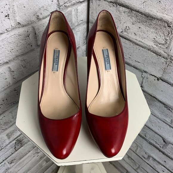 Prada Red Leather Platform Stiletto High Heel Pump - Picture 2 of 11